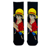  One Piece Luffy Socks! Designed for die-hard anime fans, these crew-length socks feature a vibrant graphic of Luffy in his signature red outfit and straw hat. 