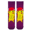  Pikachu Hat Socks, featuring the iconic Pokémon character wearing a red cap. The bold purple base makes the bright yellow Pikachu stand out