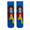  Pirate Luffy Socks! These bold blue socks feature a detailed cartoon-style design of your favorite straw-hat-wearing pirate