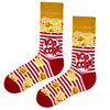Featuring a bold red-and-white striped design with popping kernels and a “Popcorn” logo
