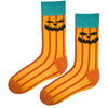 Pumpkin Face Socks! Featuring bold orange and yellow stripes and a mischievous jack-o’-lantern face, these socks are a Halloween essential.