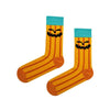  Pumpkin Face Socks! Featuring bold orange and yellow stripes and a mischievous jack-o’-lantern face, these socks are a Halloween essential. 