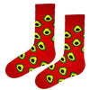  Red Avocado Pattern Socks! Featuring a vibrant red base with playful avocado prints