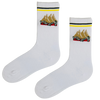 Sambosa Socks – the ultimate treat for your feet! These fun and quirky crew socks feature a bold sambosa pattern inspired by the iconic Middle Eastern snack.