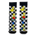  Simpsons Family Socks! Featuring Bart on a skateboard, Homer pointing dramatically, Marge smiling, and Lisa chillin’ – all set against a cool black-and-white checkerboard pattern. 