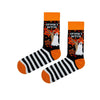Spooky Ghost Halloween Crew Socks"! Featuring a cheeky ghost, pumpkins, fall leaves, and black-and-white stripes, these socks are perfect for Halloween lovers who like a little sass.