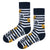 Striped Cat Socks - featuring alternating black and white stripes with adorable orange and grey cat faces