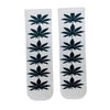 White Marry Jane Socks featuring bold black leaf graphics. With a clean white base and vertically aligned leaf patterns,