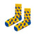 Colorful crew socks with cheeky tongue-out emoji design